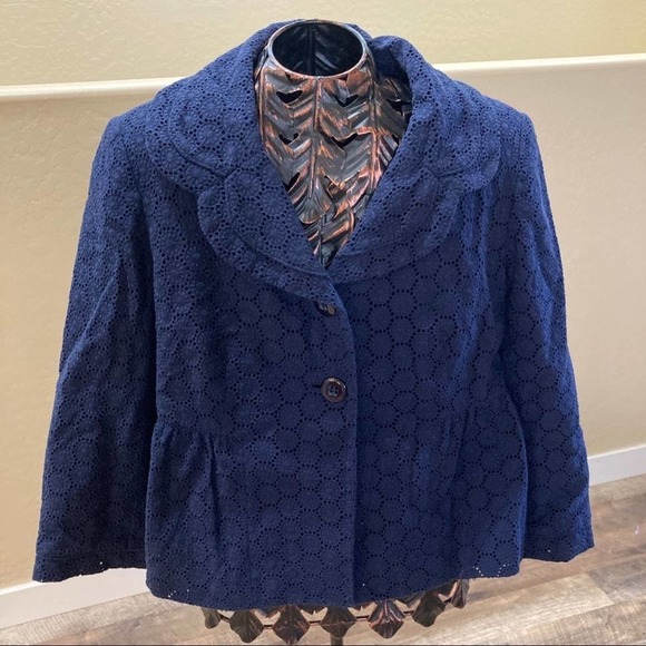 Nine West Navy Eyelet Short peplum jacket lined